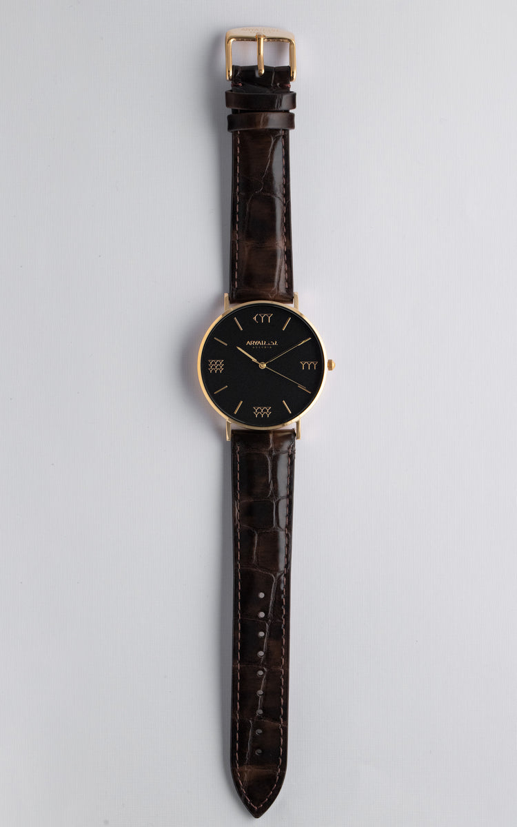 Black and Gold 40 mm Brown Leather Arya Watch – Arya Assyria