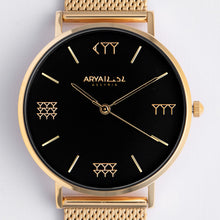 Load image into Gallery viewer, Black and Gold 36 mm Gold Mesh Arya Watch