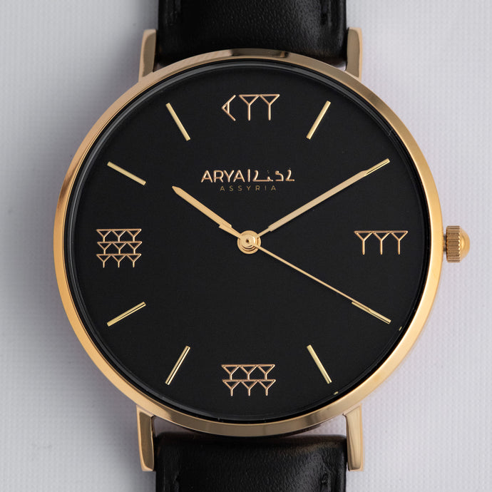Black and Gold 36 mm Black Leather Arya Watch