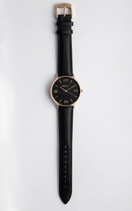 Black and Gold 36 mm Black Leather Arya Watch