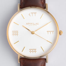 Load image into Gallery viewer, White and Gold 36 mm Brown Leather Arya Watch