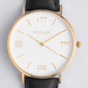 White and Gold 36 mm Black Leather Arya Watch