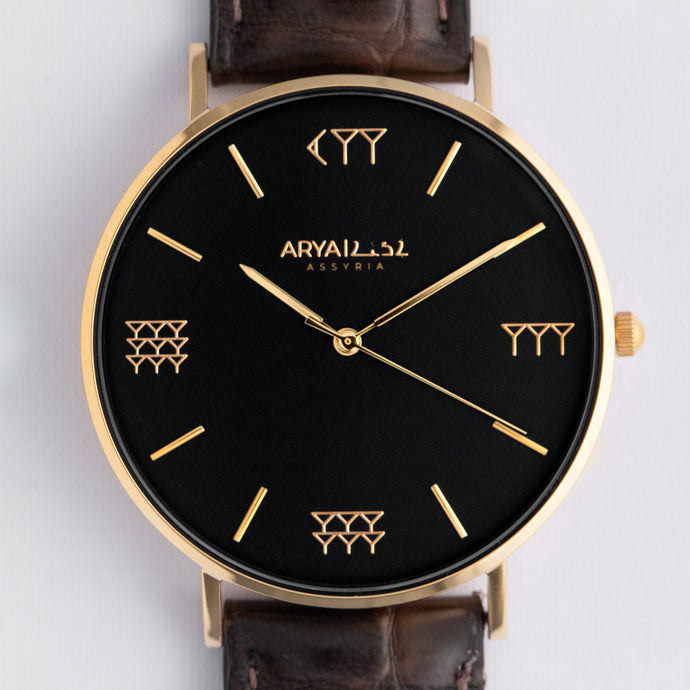 Black and Gold 40 mm Brown Leather Arya Watch