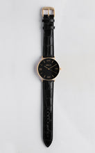 Load image into Gallery viewer, Black and Gold 40 mm Black Leather Arya Watch