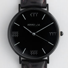 Load image into Gallery viewer, Black on Black 40 mm Brown Leather Arya Watch