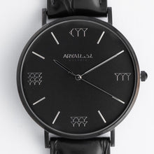Load image into Gallery viewer, Black on Black 40 mm Black Leather Arya Watch