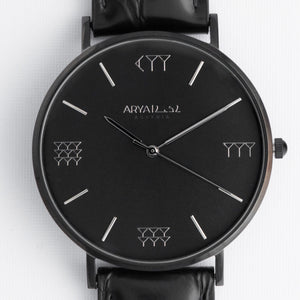 Black on Black 40 mm Black Leather Arya Watch