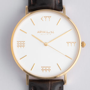 White and Gold 40 mm Brown Leather Arya Watch