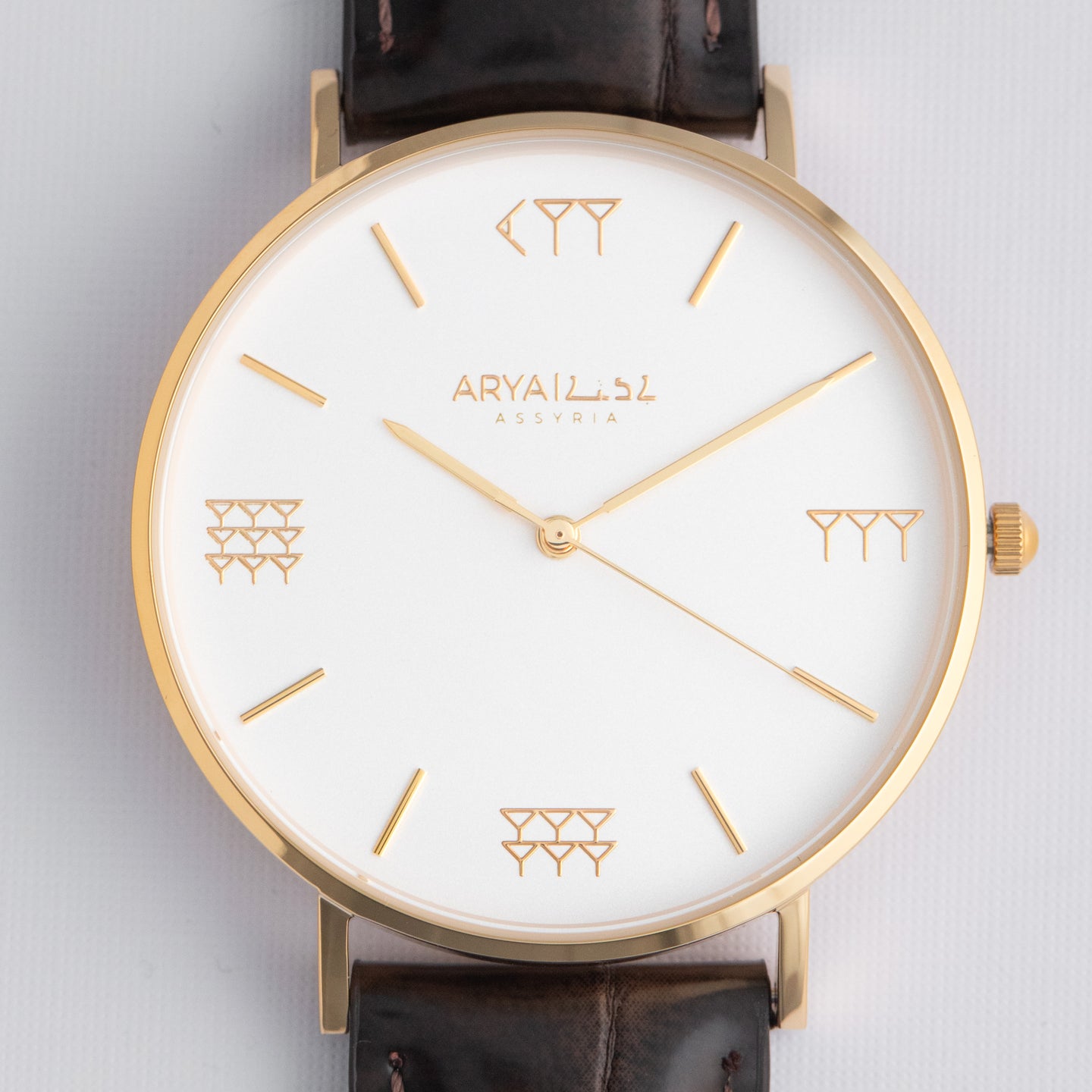 White and Gold 40 mm Brown Leather Arya Watch