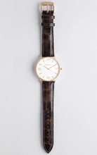 Load image into Gallery viewer, White and Gold 40 mm Brown Leather Arya Watch