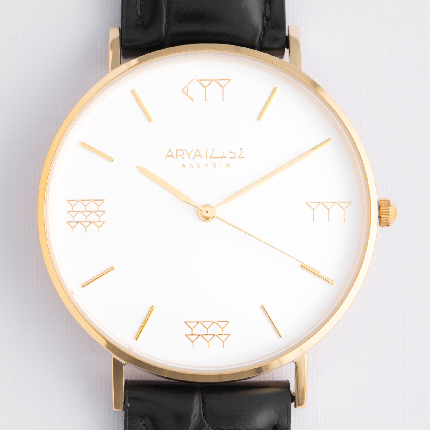 White and Gold 40 mm Black Leather Arya Watch