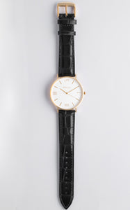 White and Gold 40 mm Black Leather Arya Watch