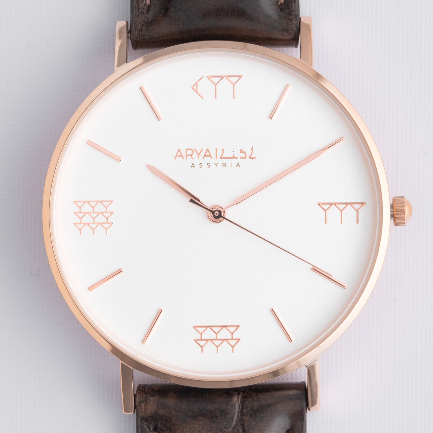 White and Rose Gold 40 mm Brown Leather Arya Watch