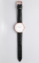 Load image into Gallery viewer, White and Rose Gold 40 mm Black Leather Arya Watch