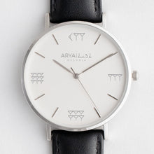 Load image into Gallery viewer, White and Silver 38 mm Black Leather Arya Watch