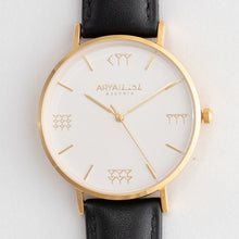 Load image into Gallery viewer, White and Gold 38 mm Black Leather Arya Watch