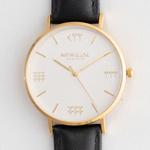 White and Gold 38 mm Black Leather Arya Watch