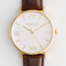 Load image into Gallery viewer, White and Gold 38 mm Brown Leather Arya Watch