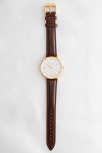 Load image into Gallery viewer, White and Gold 38 mm Brown Leather Arya Watch