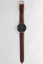 Load image into Gallery viewer, Black and Silver 38 mm Brown Leather Arya Watch