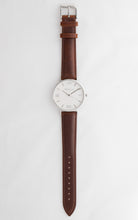 Load image into Gallery viewer, White and Silver 38 mm Brown Leather Arya Watch