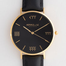 Load image into Gallery viewer, Black and Gold 38 mm Black Leather Arya Watch