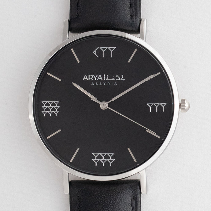 Black and Silver 38 mm Black Leather Arya Watch