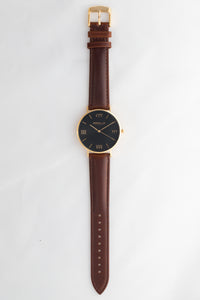 Black and Gold 38 mm Brown Leather Arya Watch
