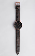 Load image into Gallery viewer, Black and Rose Gold 40 mm Brown Leather Arya Watch
