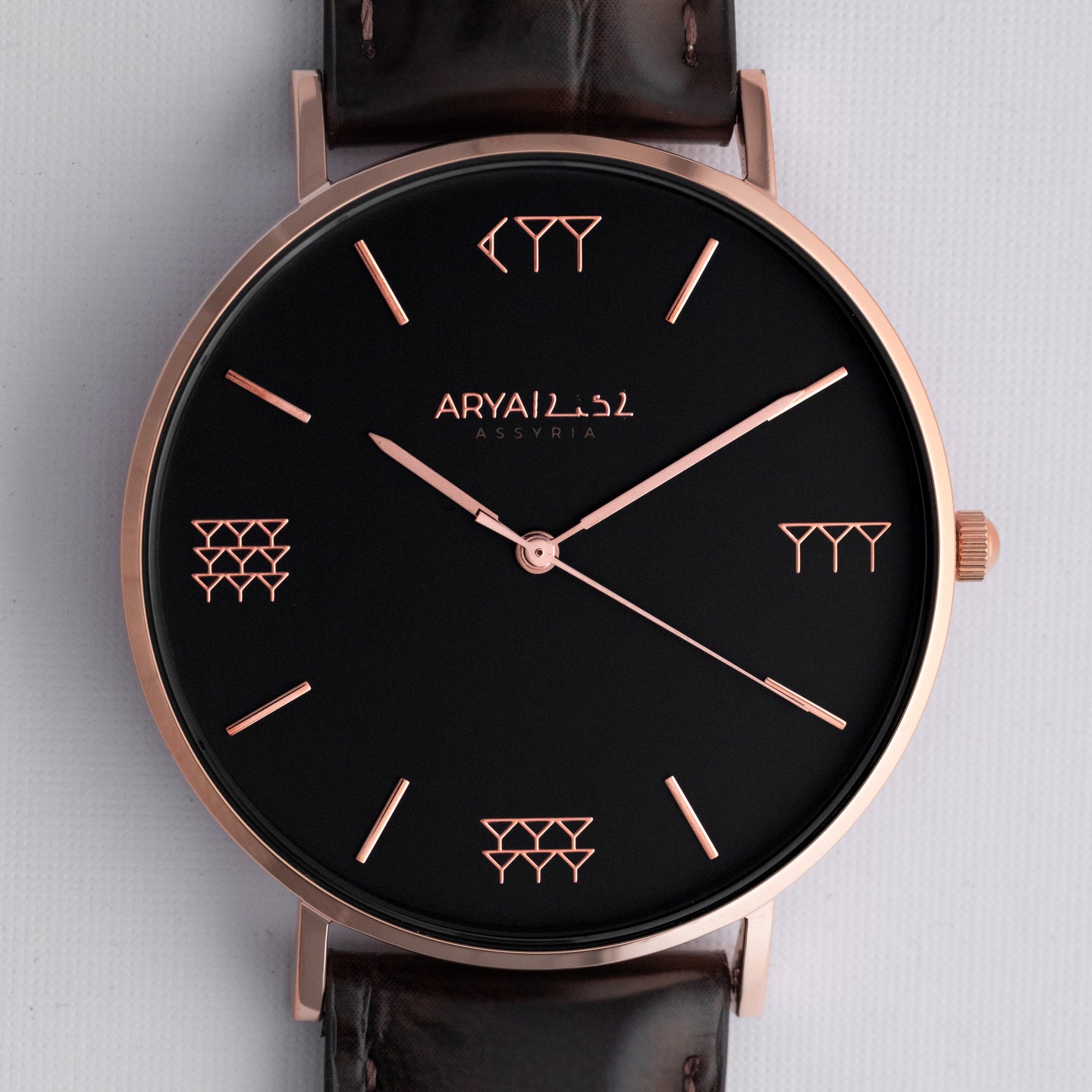 Black and Rose Gold 40 mm Brown Leather Arya Watch